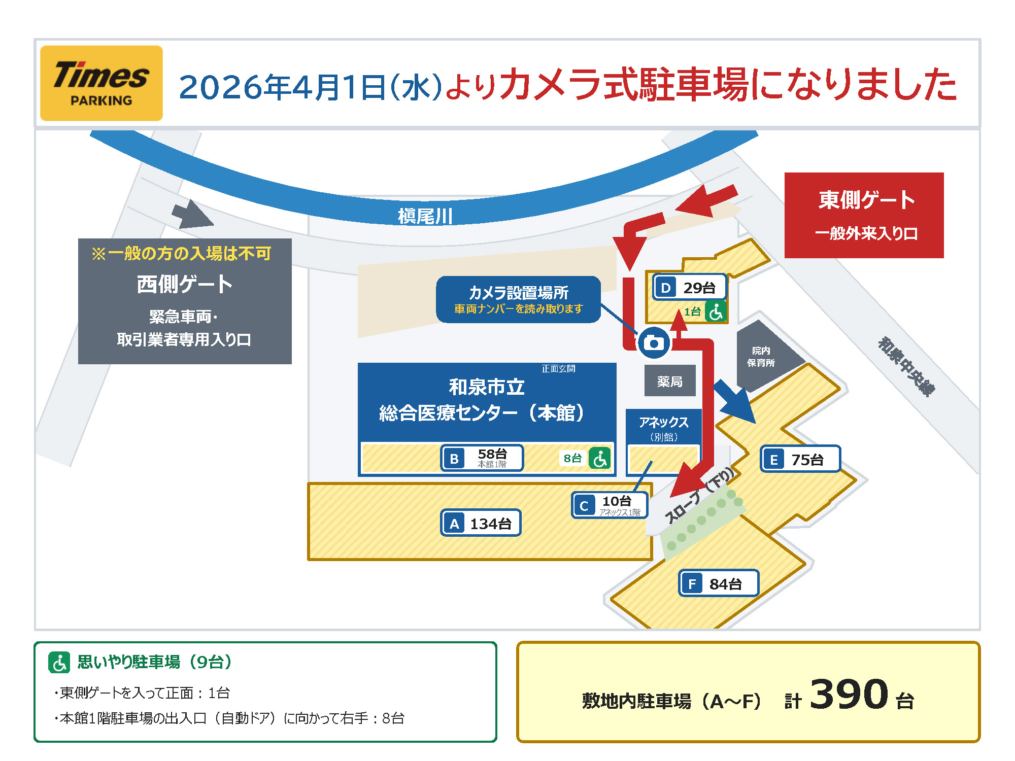 和泉市立総合医療センター 敷地内駐車場の配置図